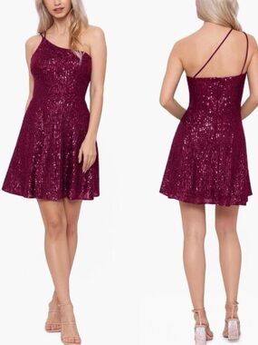 NWT Blondie Nites Sequined Fit & Flare Dress Wine Size 0
